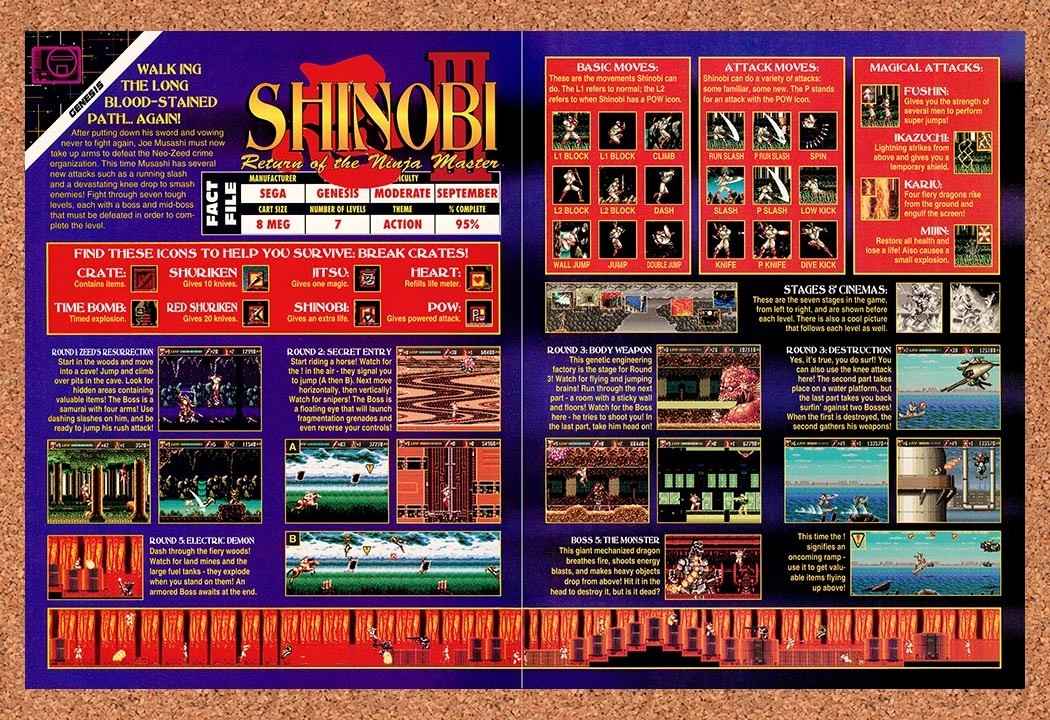 1993 Shinobi III Return Of The Ninja Master Genesis Original Ad / Retro Promo v5