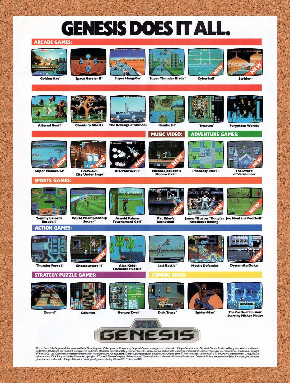 1990 Sega Genesis Console Original Advertisement / Retro Wall Art v6