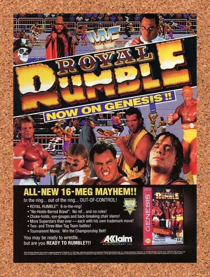 WWF Royal Rumble Genesis Original 1994 Ad Authentic Sega Video Game Promo