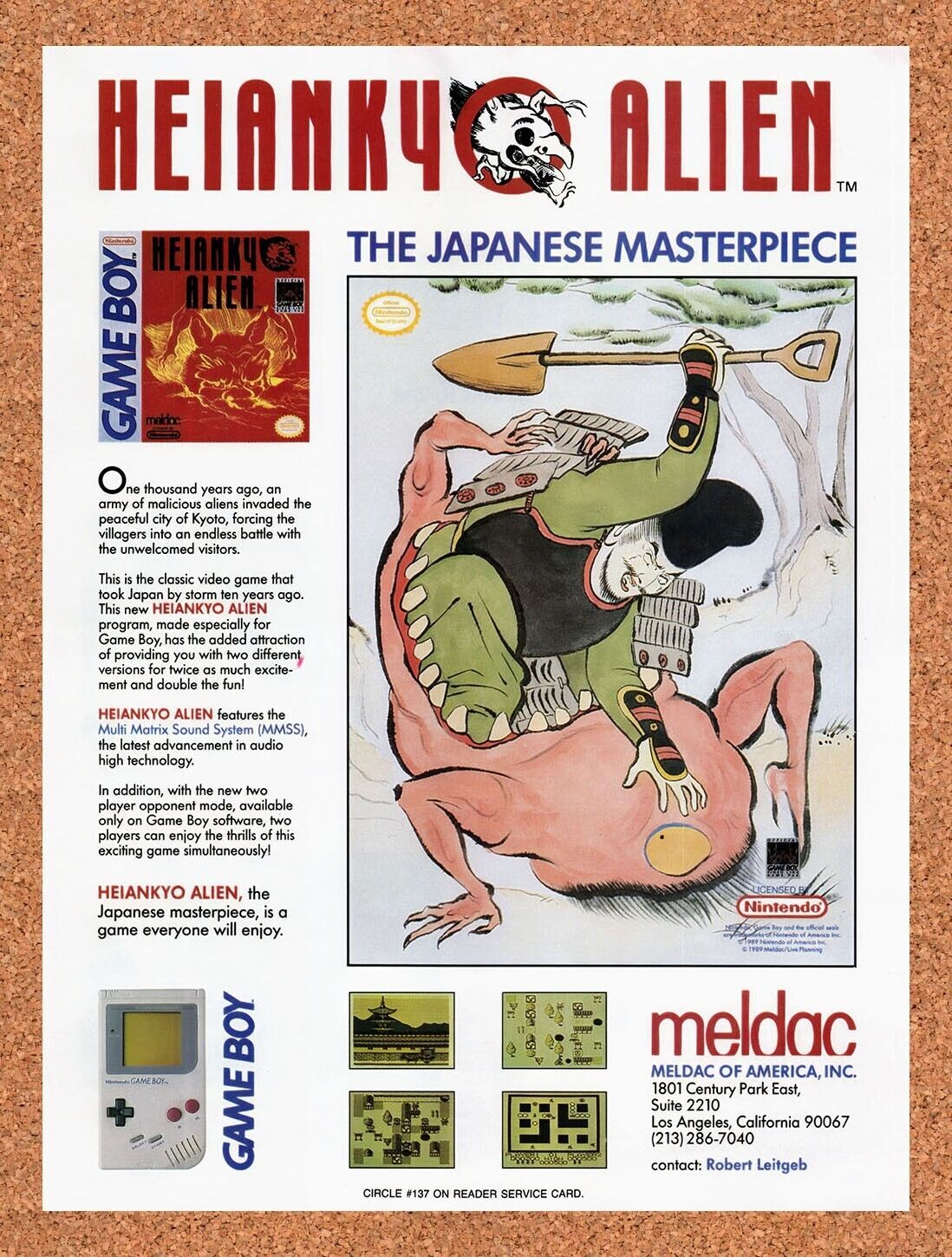 1990 Heiankyo Alien Game Boy Original Advertisement / Retro Wall Art v2
