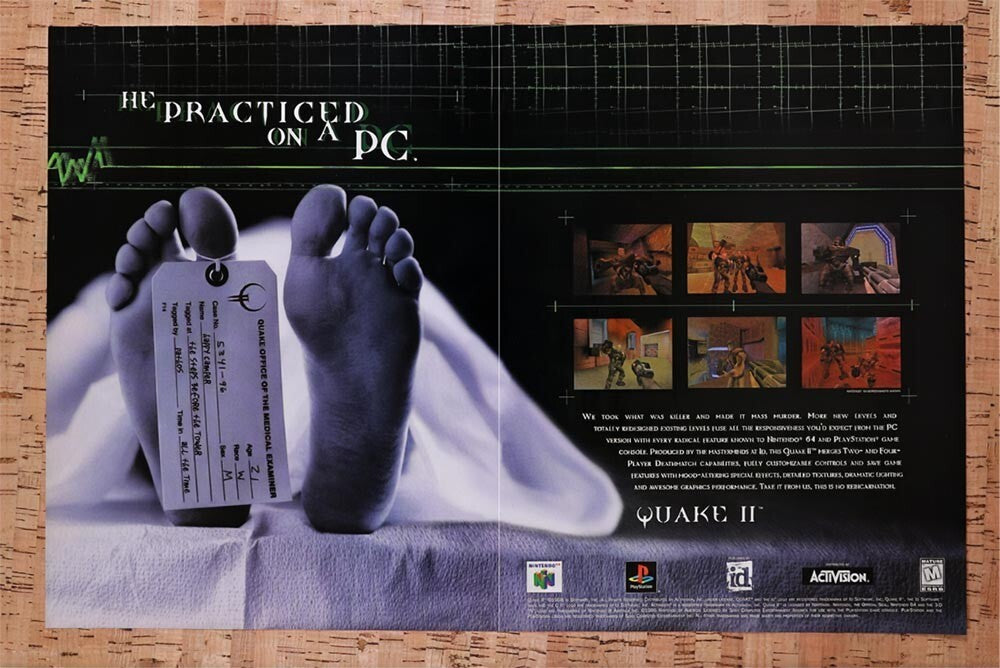 1998 Quake II N64 Original Advertisement / Retro Wall Art v5