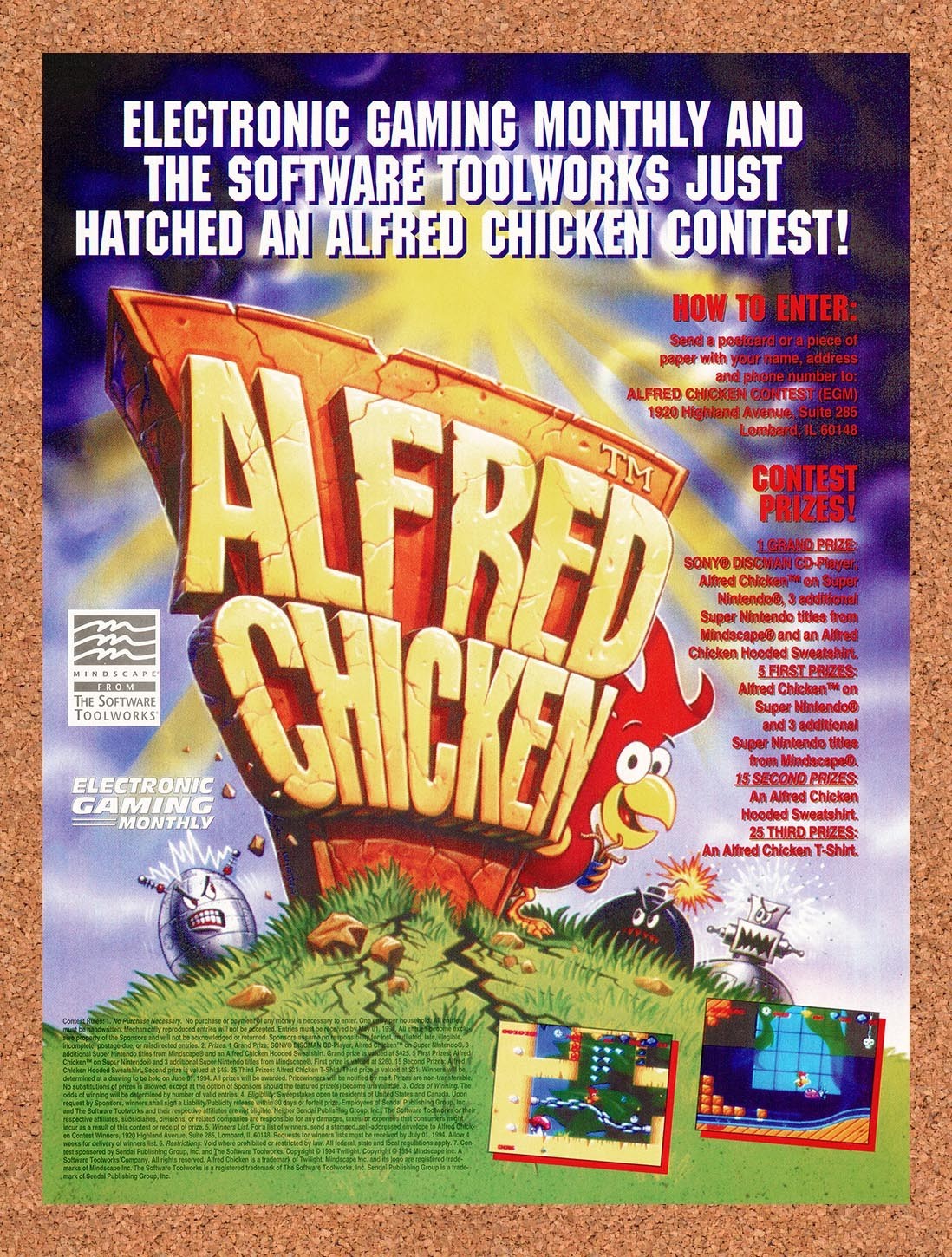 1994 Alfred Chicken Sweepstakes Original Advertisement / Retro Promo v3