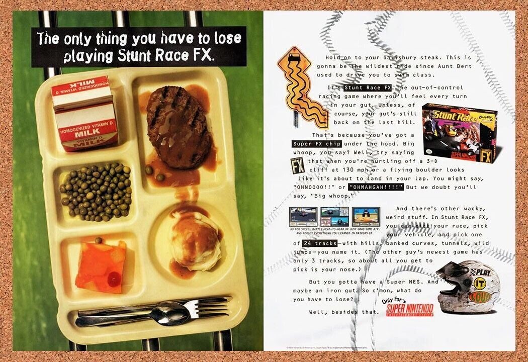 1994 Stunt Race FX SNES Original Advertisement / Retro Wall Art v1