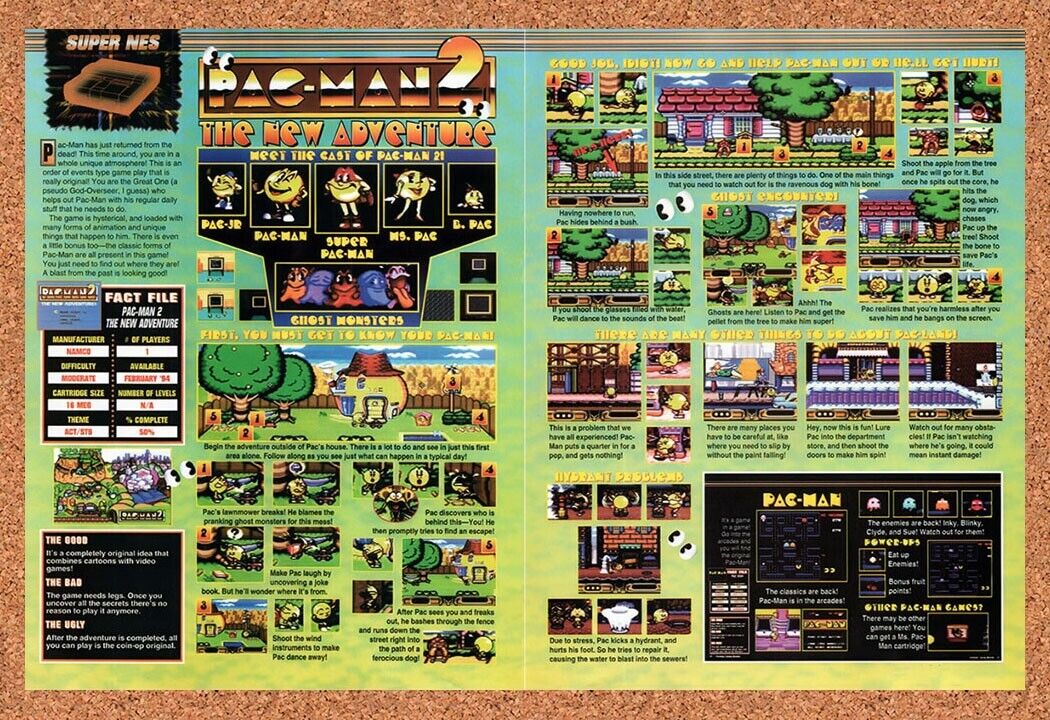 1993 Pac-Man 2 The New Adventures SNES Original Ad / Retro Wall Art v2