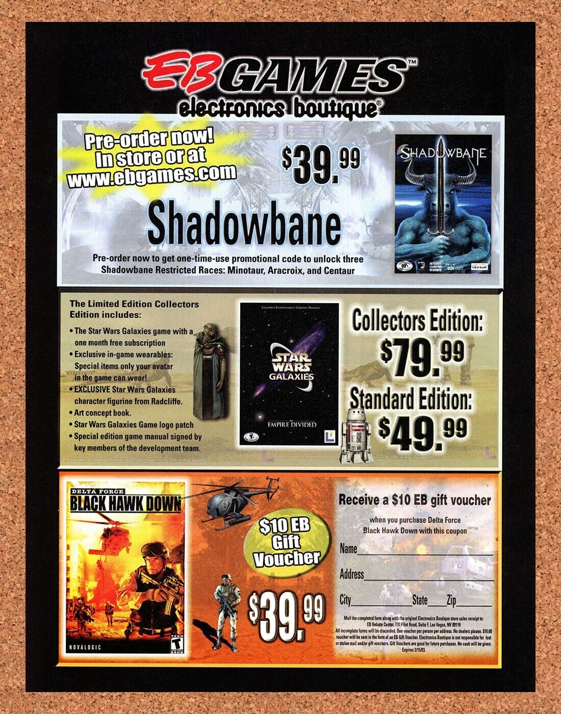 EB Games Shadowbane PC Original 2003 Ad Authentic Windows Video Game Promo