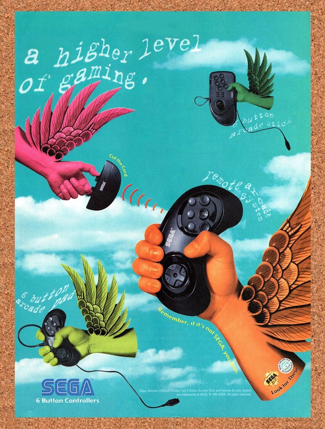 1994 Sega Genesis 6-Button Controllers Original Advertisement / Retro Wall Art