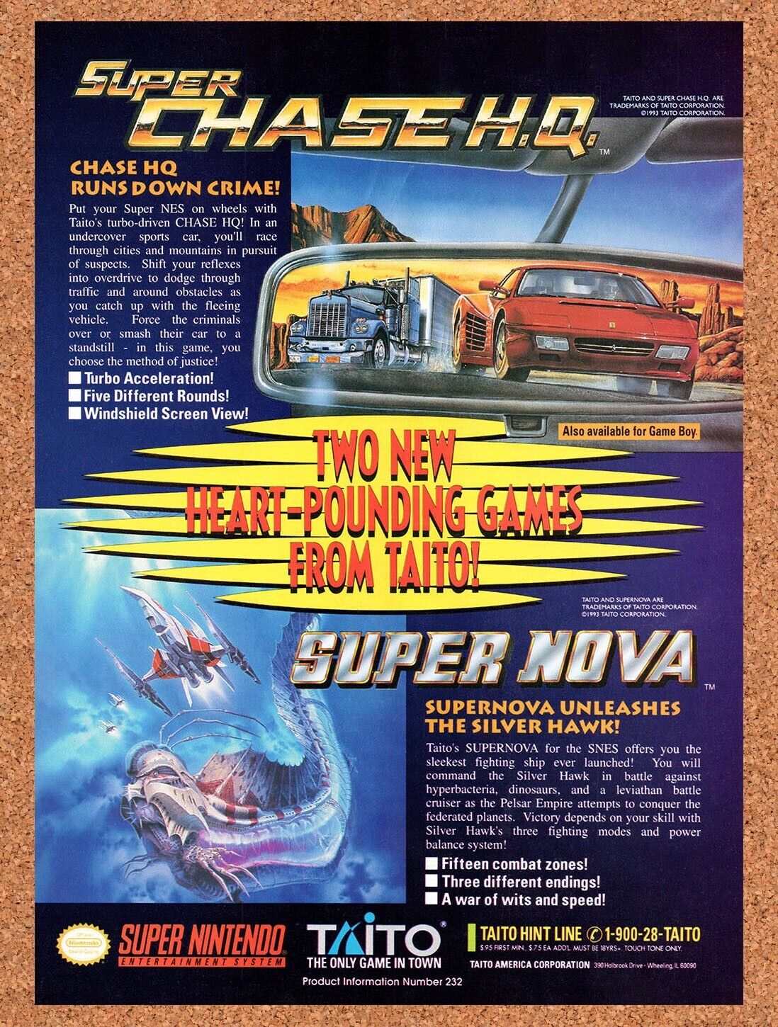 1994 Taito SNES Games Original Advertisement / Retro Wall Art v2