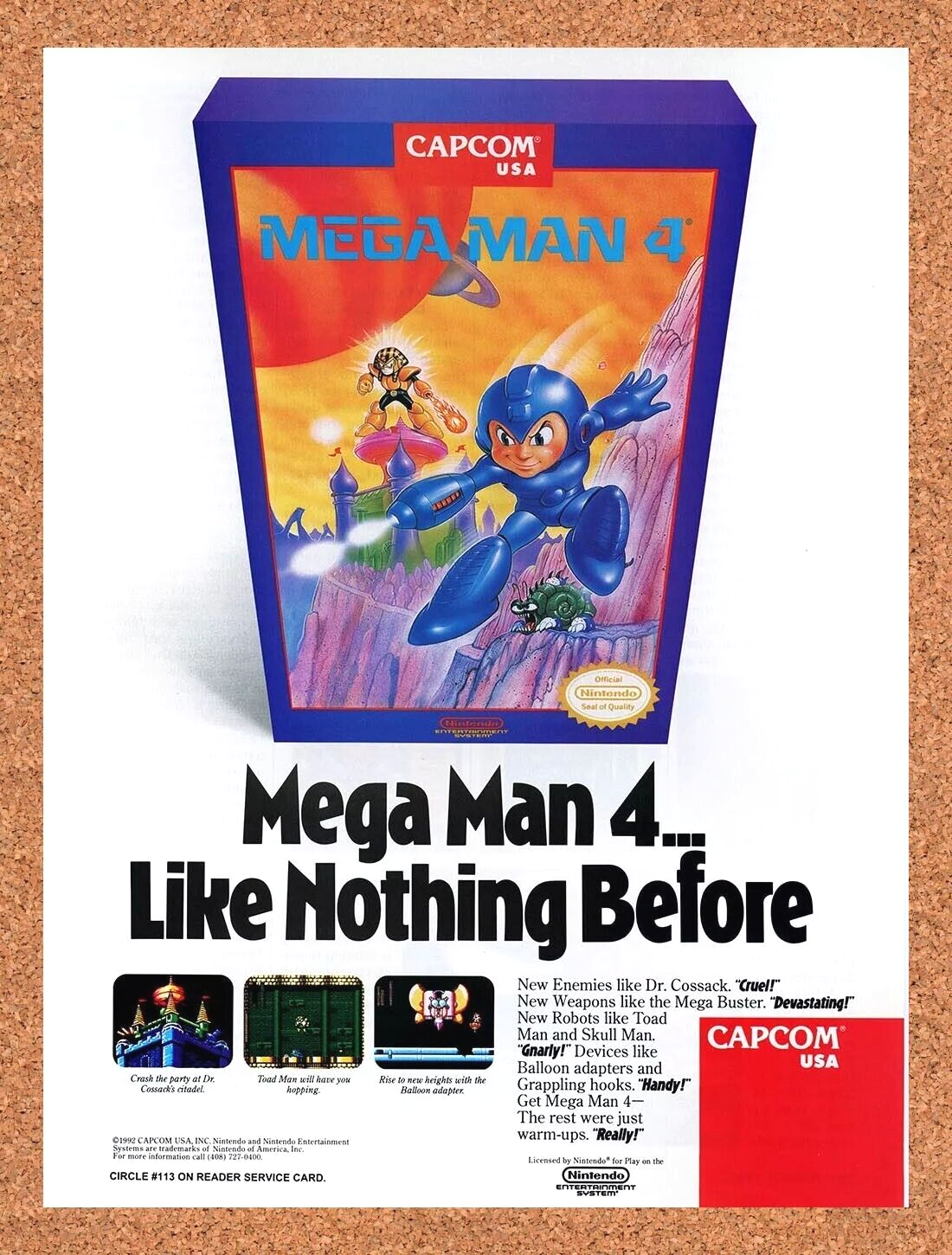 Mega Man 4 NES Original 1993 Ad Authentic Nintendo Video Game Promo v2