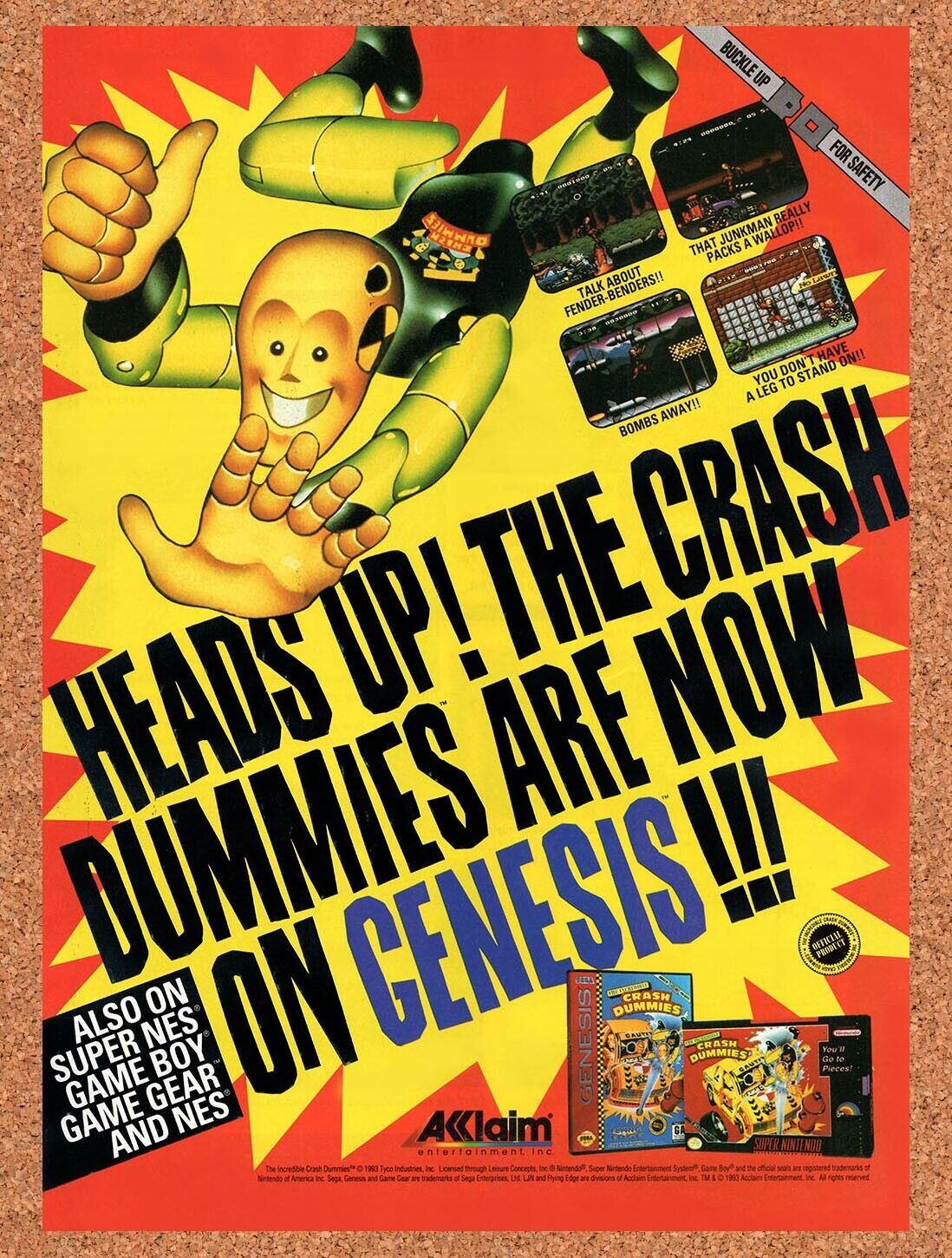1994 Crash Test Dummies Genesis Original Advertisement / Retro Wall Art v3