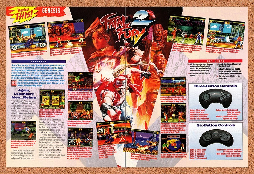 1994 Fatal Fury 2 Genesis Original Advertisement / Retro Promo vr2