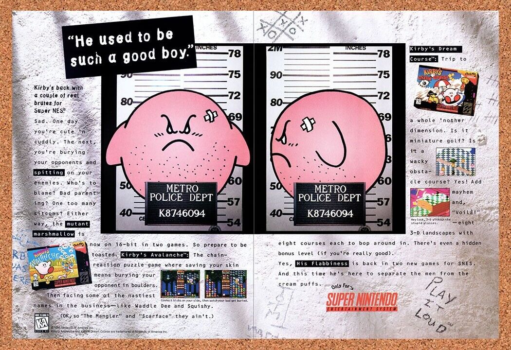 1995 Kirby's Avalanche SNES Original Advertisement / Retro Wall Art v1