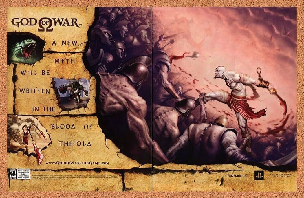God of War PS2 Original 2005 Ad Authentic PlayStation Video Game Promo Art v2