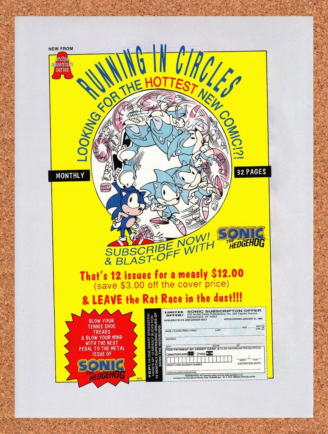 1993 Sonic Comic Strip Original Advertisement / Retro Promo v4