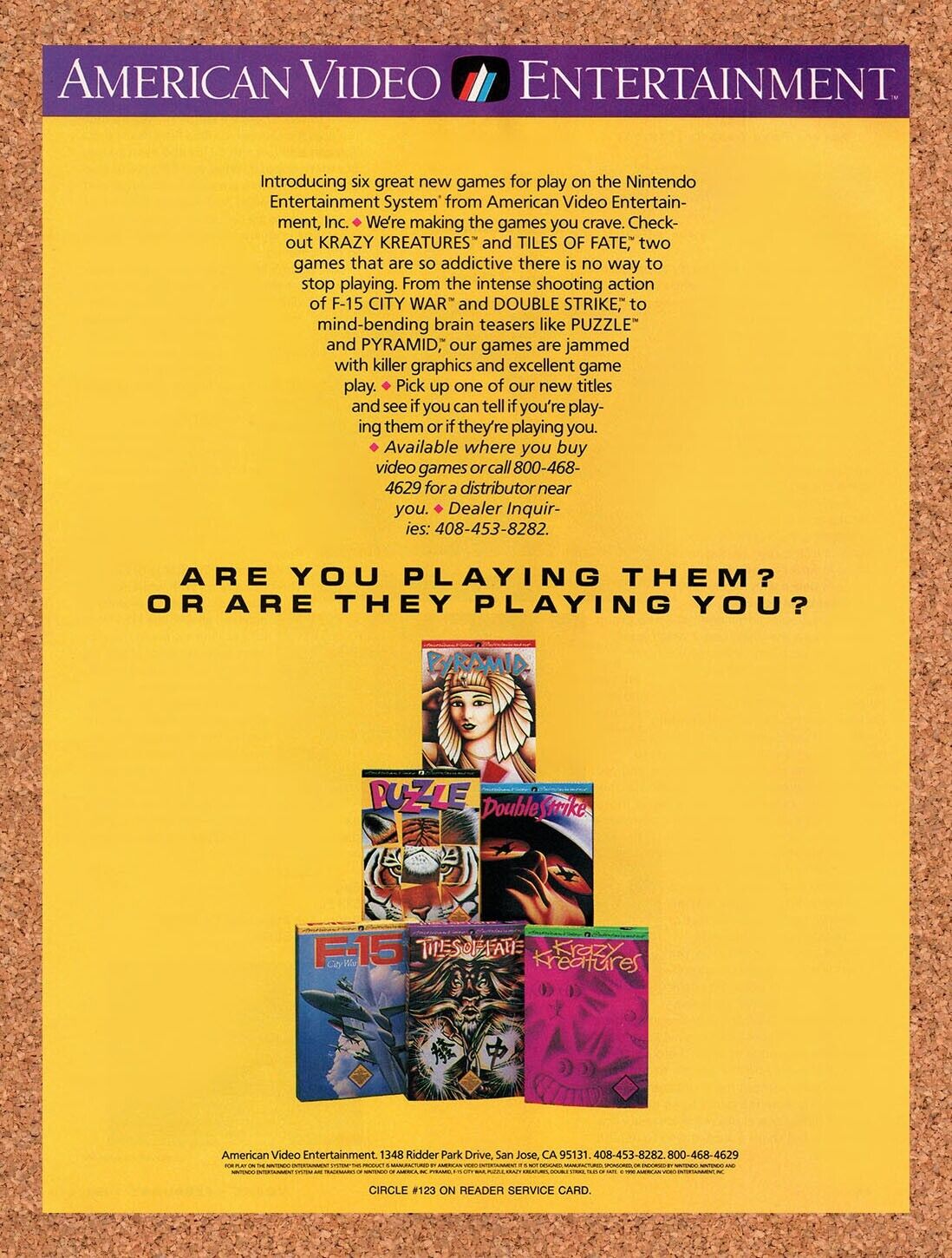 1991 American Video Entertainment NES Games Original Ad / Retro Wall Art v1