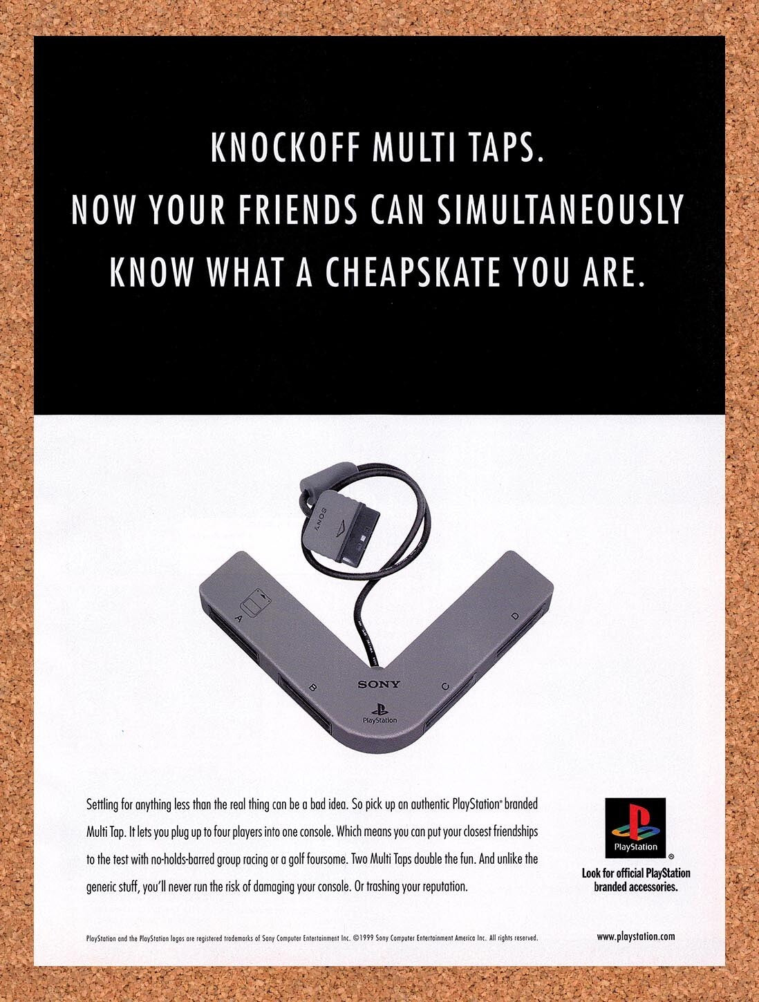 1999 Sony PS1 Multi Tap Original Advertisement / Retro Wall Art v12