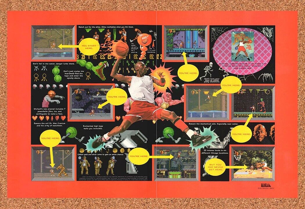 Michael Jordan Chaos Windy City SNES Original 1994 Ad Authentic Video Game Promo
