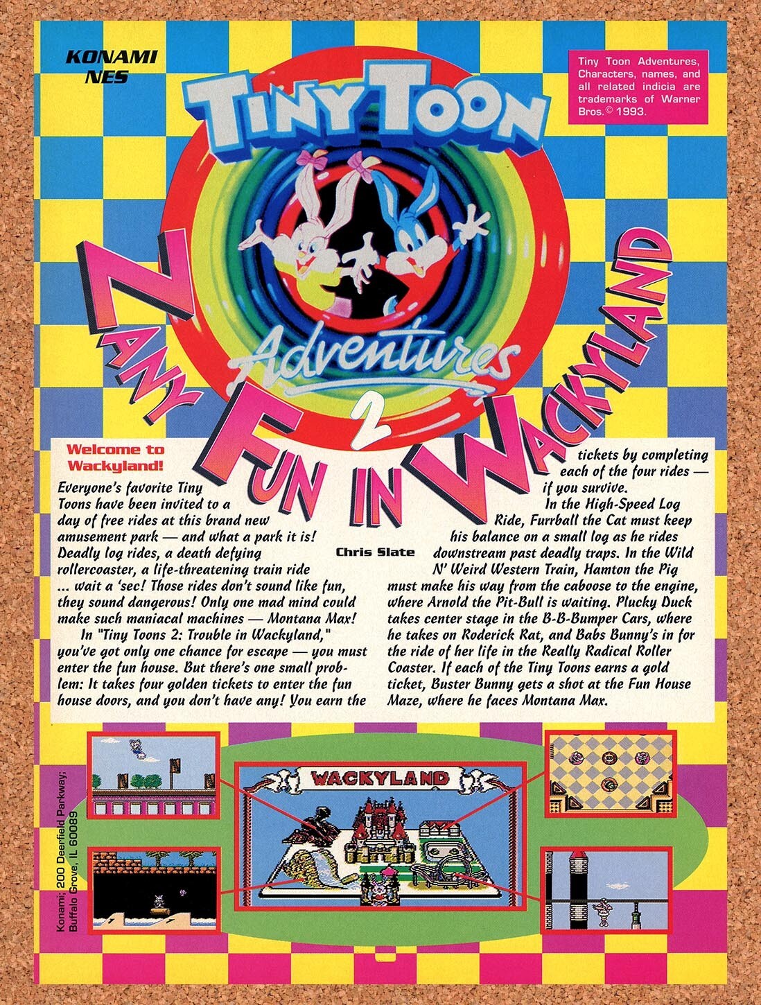 1993 Tiny Toon Adventures 2 Trouble In Wackyland SNES Review Original Ad v1