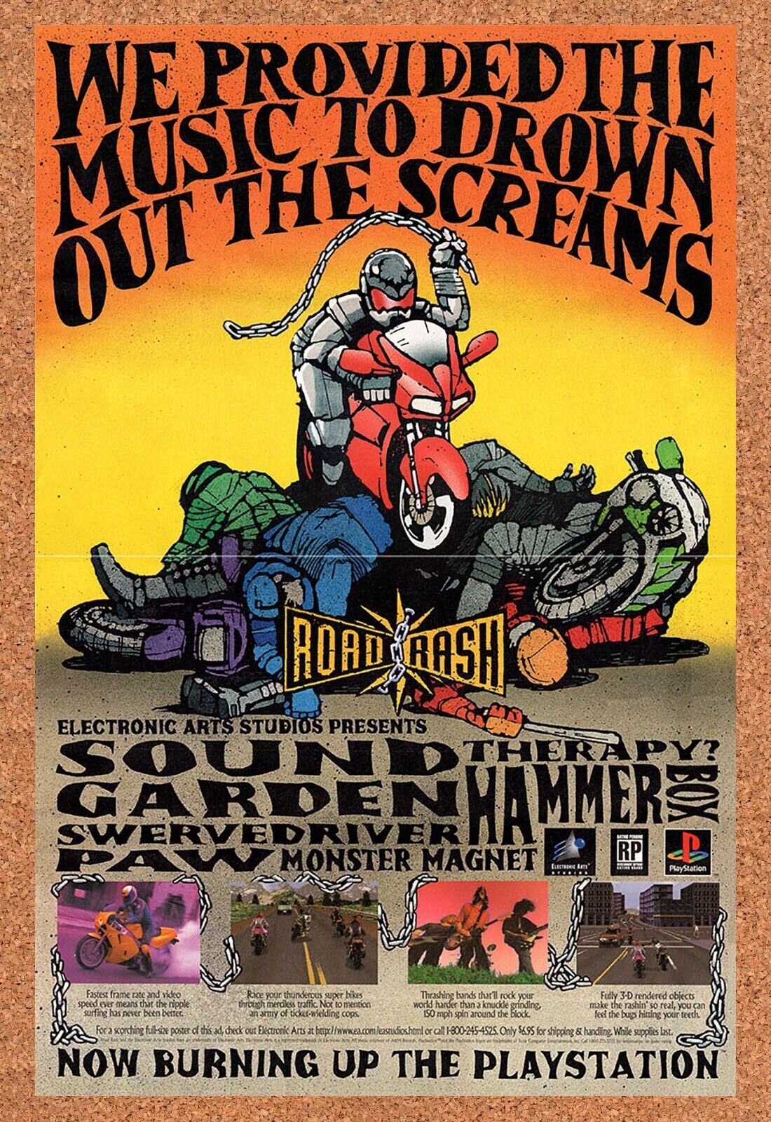 1995 Road Rash PS1 Original Advertisement / Retro Wall Art v1