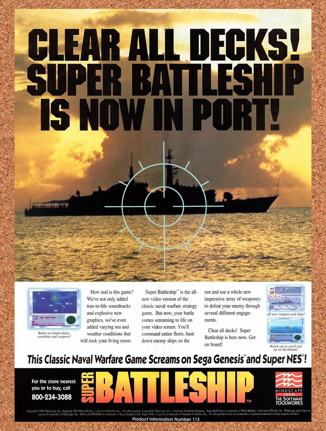 1994 Super Battleship SNES Original Advertisement / Retro Wall Art v1