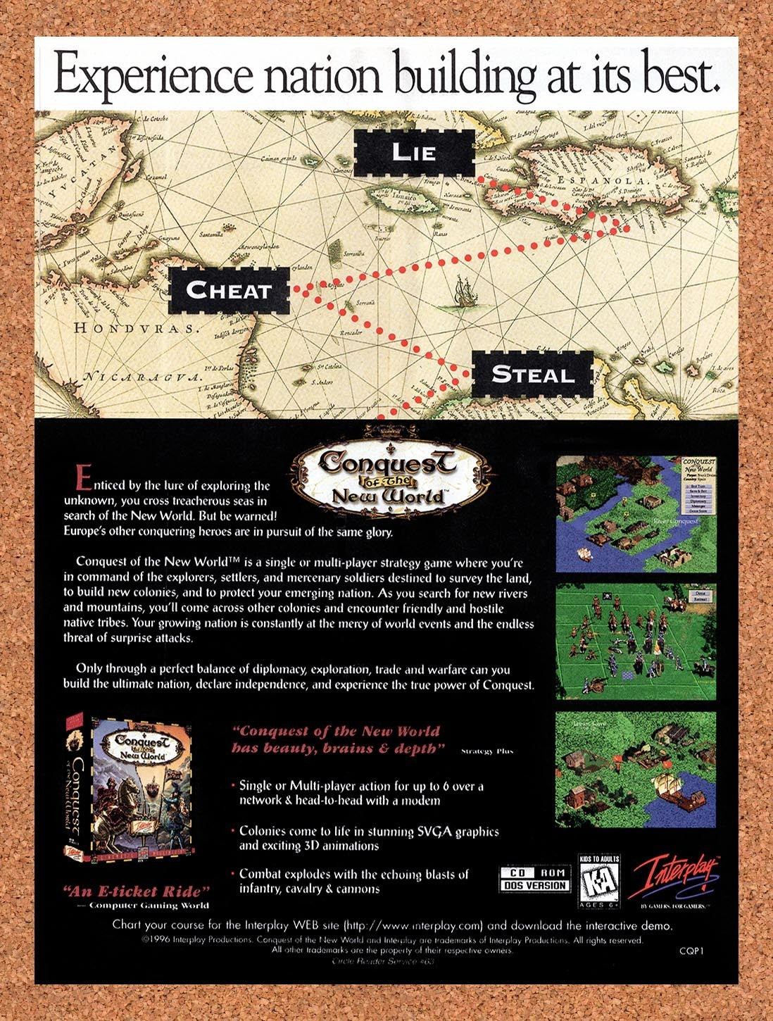 1996 Conquest Of The New World PC Original Advertisement / Retro Promo v1