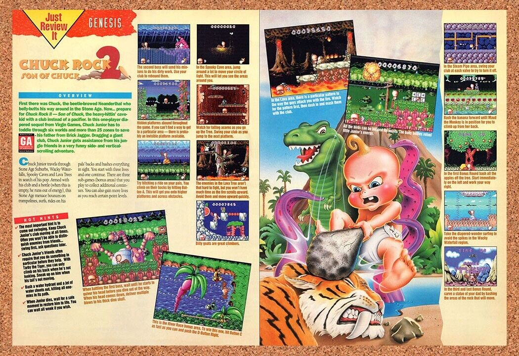 1993 Chuck Rock 2 Son Of Chuck Genesis Original Advertisement / Retro Wall Art