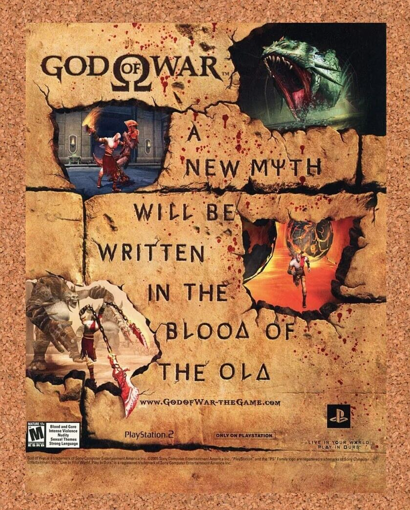 God of War PS2 Original 2006 Ad Authentic PlayStation Videos Game Promo Art v1