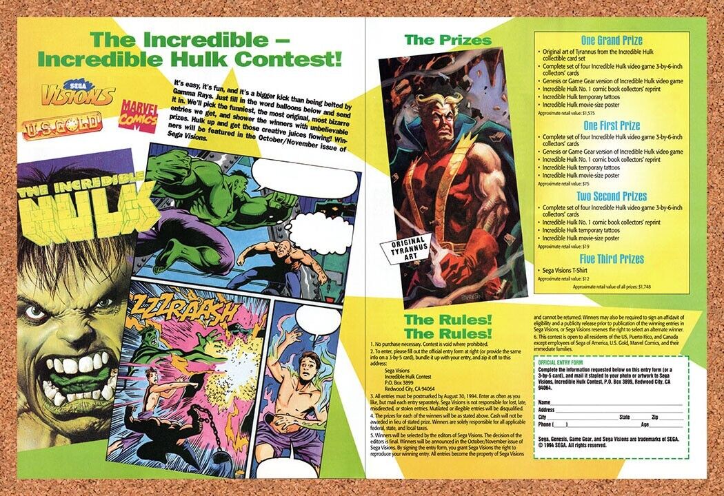 1994 Hulk Contest Original Advertisement / Retro Wall Art v5