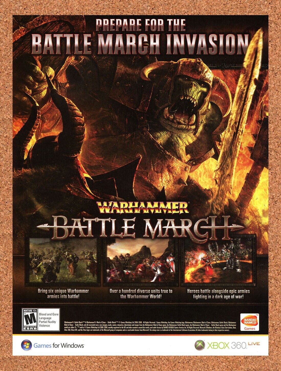 Warhammer Battle March Xbox Original 2008 Ad Authentic Bandai Video Game Promo