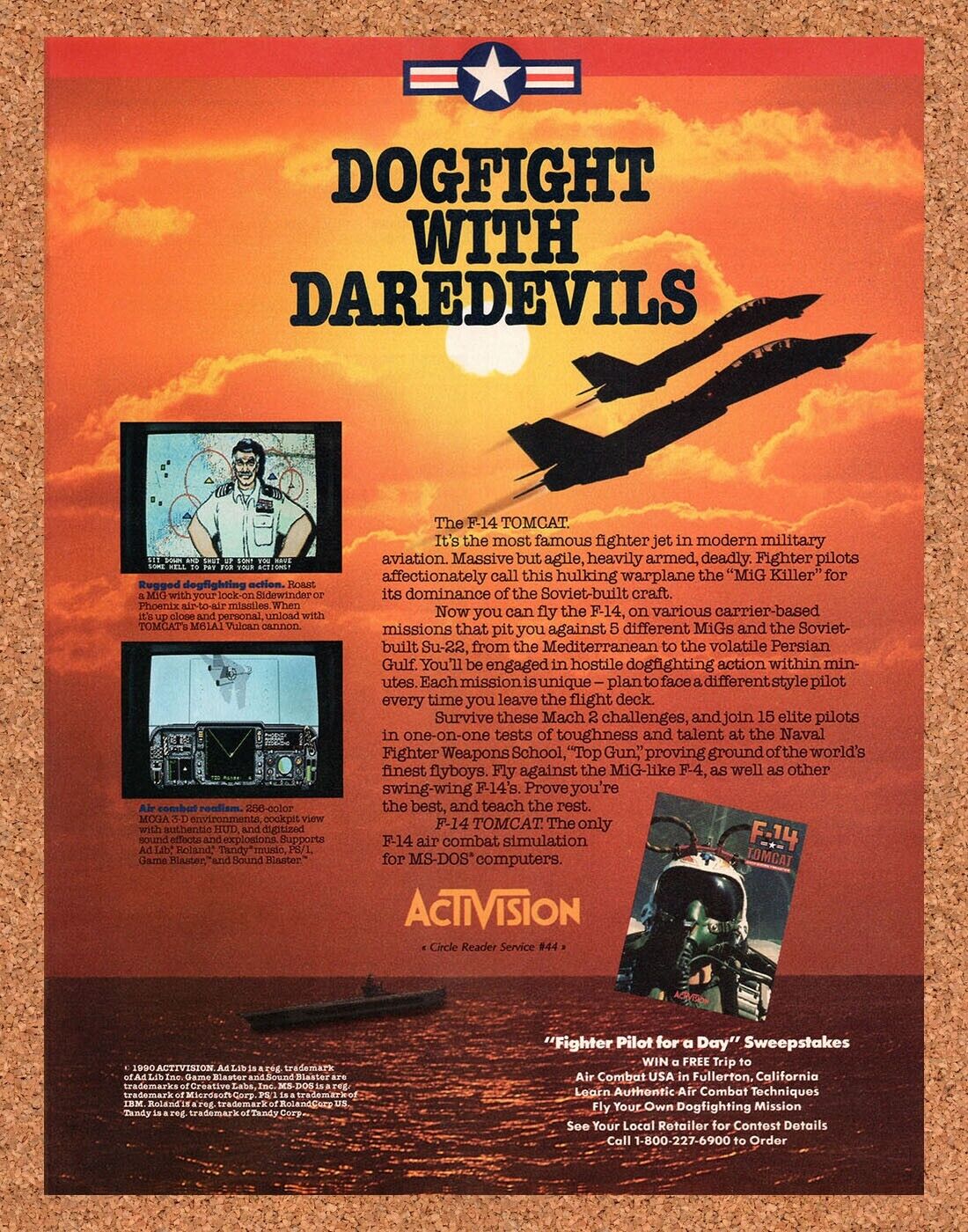 F-14 Tomcat PC Original 1991 Vintage Ad - Video Game Promo