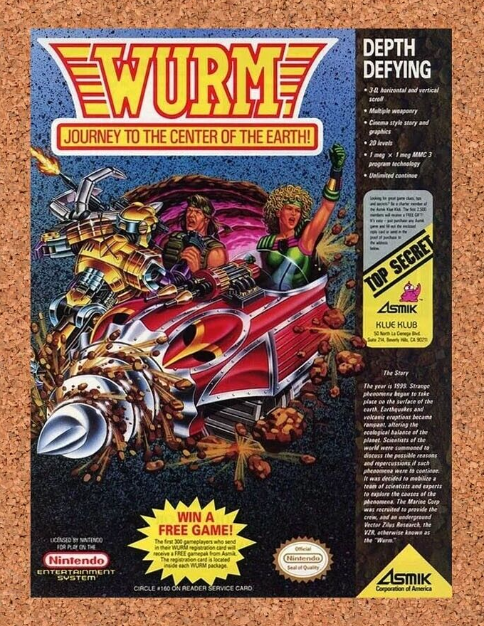 Wurm Journey To The Center Of The Earth NES Original 1993 Ad Authentic Promo