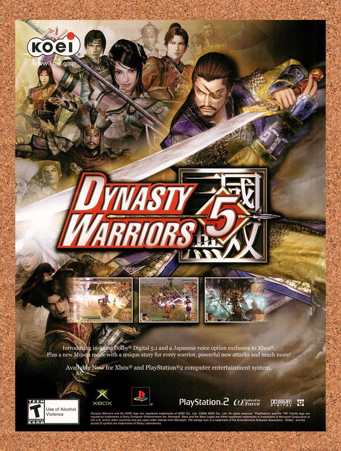 2005 Dynasty Warriors 5 Xbox Original Advertisement / Retro Promo v1