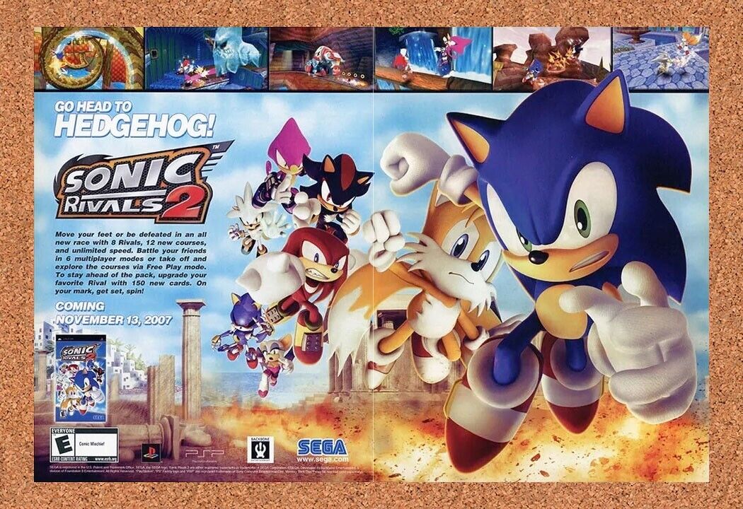Sonic Rivals 2 PSP Original 2008 Ad Authentic Sega Video Game Promo