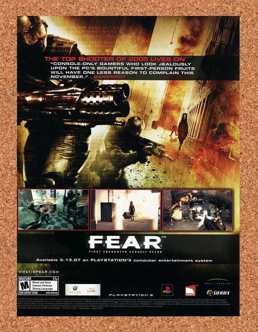 Fear First Encounter Assault Recon Xbox 360 Original 2008 Ad Video Game Promo v1