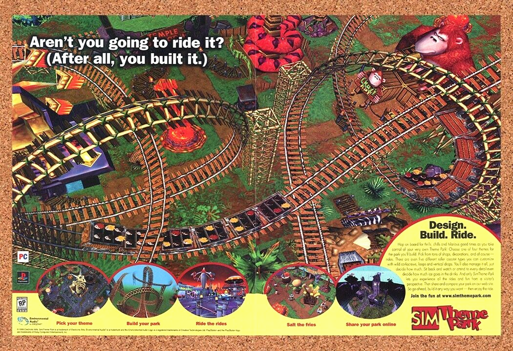 Sim Theme Park PC Original 1999 Print Ad Authentic Video Game Promo v2