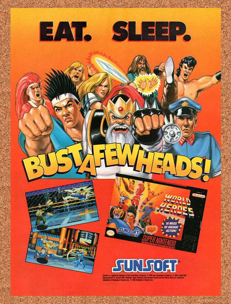 1993 World Heroes SNES Original Advertisement / Retro Wall Art v1