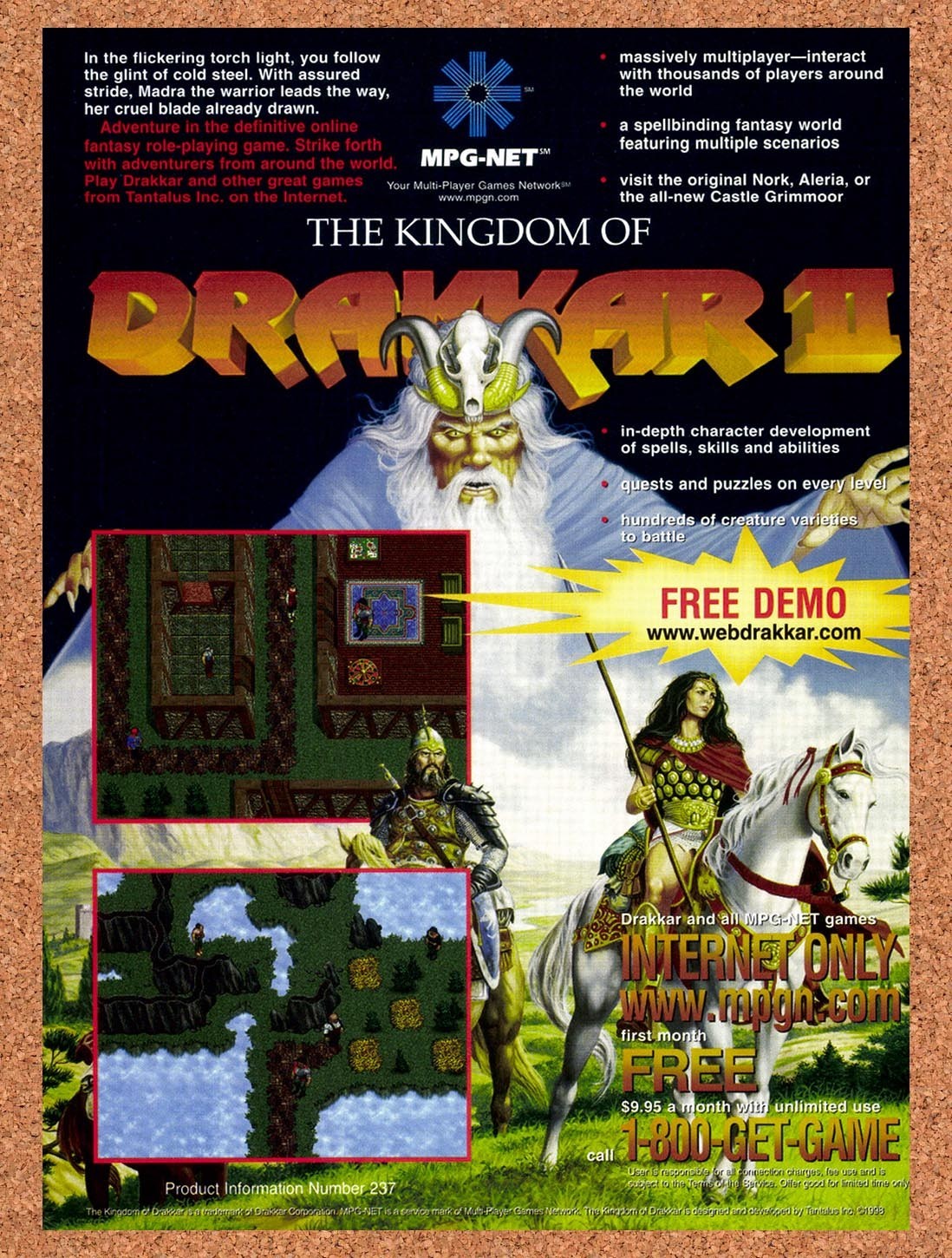 1998 Kingdom Of Drakkar II MPG-NET Original Advertisement / Retro Promo v2