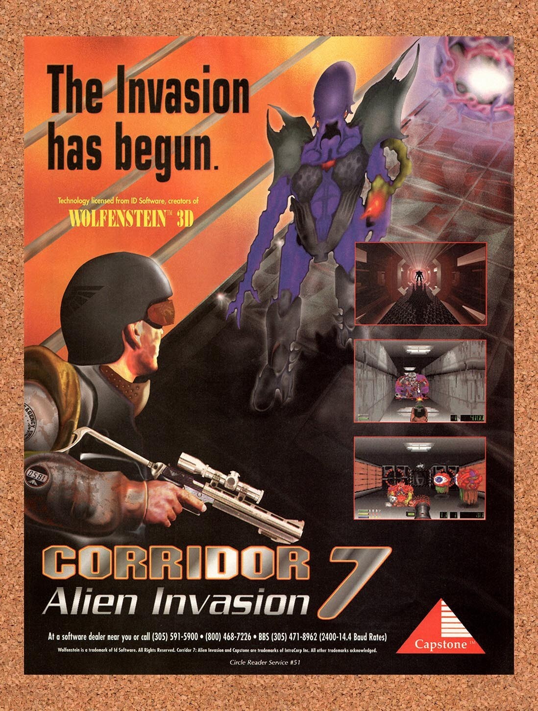 1994 Corridor 7 Alien Invasion PC Original Advertisement / Retro Wall Art v2
