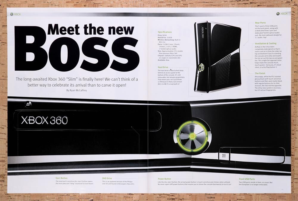 2010 Microsoft Xbox 360 Slim Preview Original Advertisement / Retro Wall Art v2