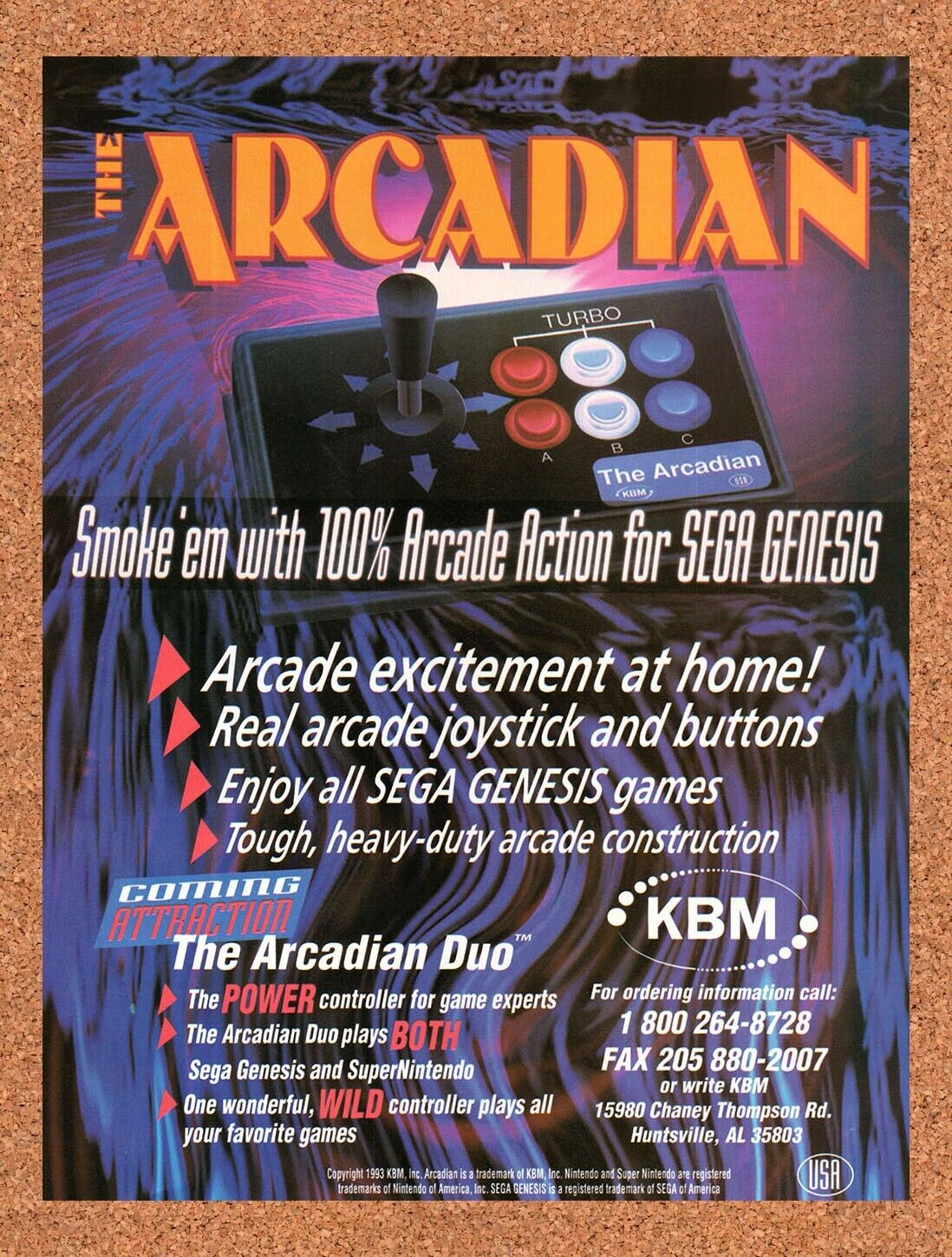 1993 The Arcadian Genesis Arcade Stick Original Ad / Retro Wall Art v2