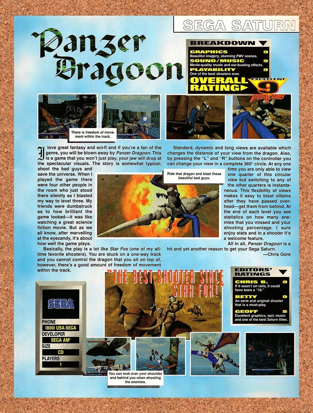 1995 Panzer Dragoon Saturn Original Advertisement / Retro Promo vr1