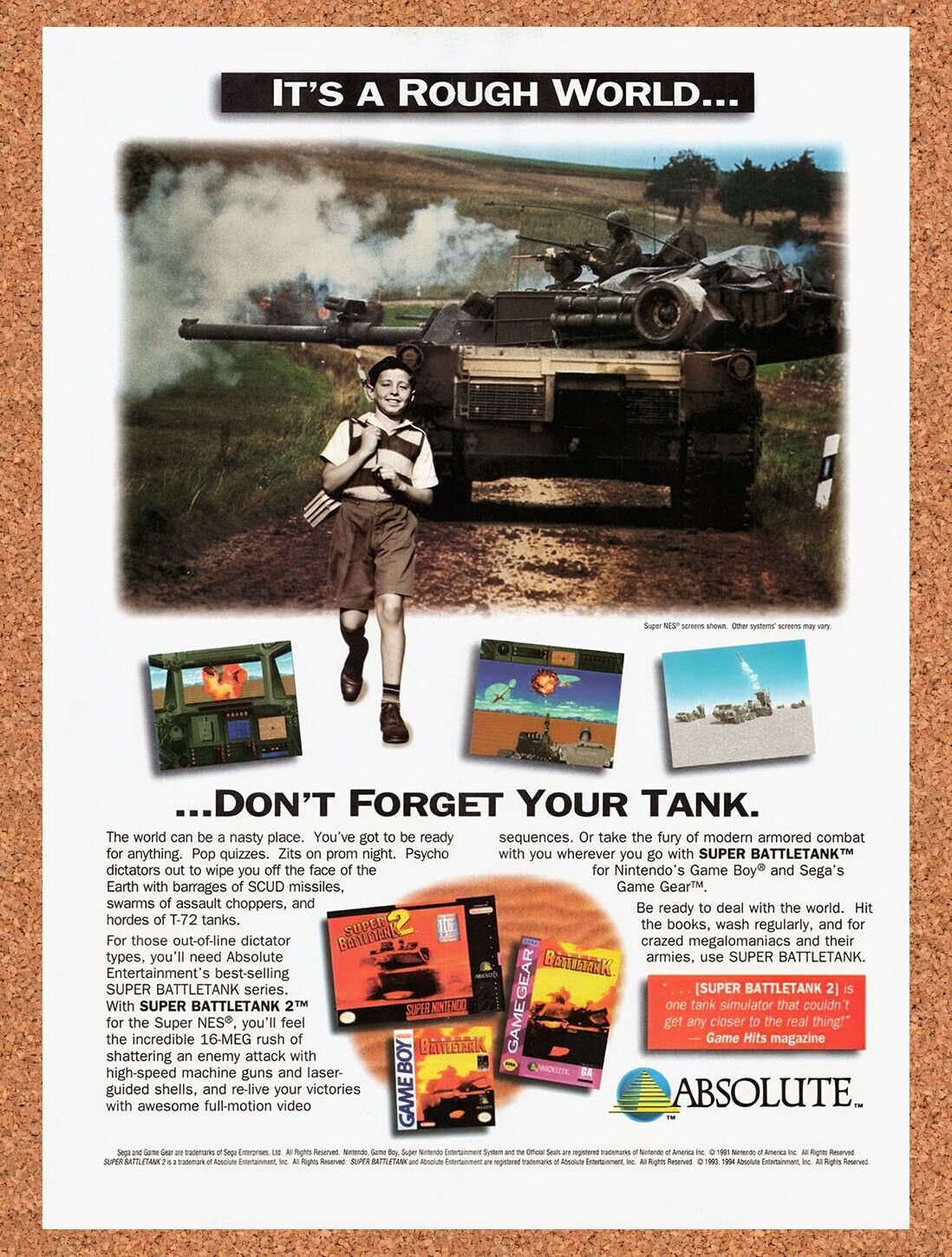 1994 Super Battletank 2 SNES Original Advertisement / Retro Wall Art v1