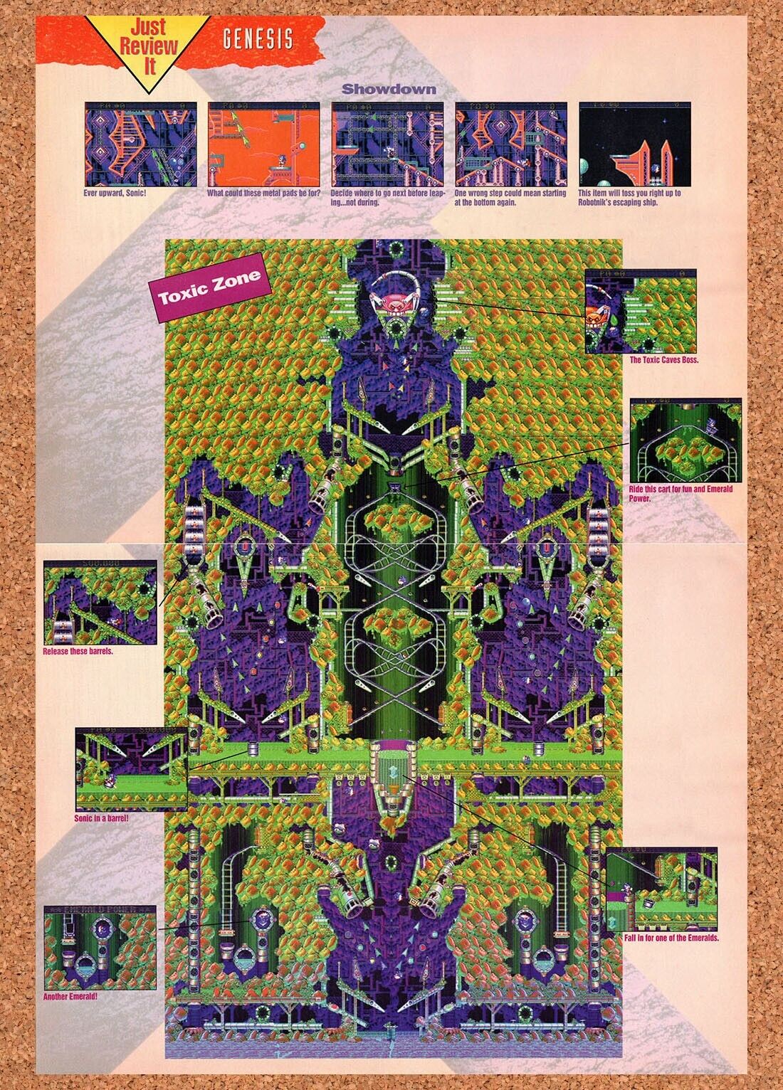 1993 Sonic Spinball Toxic Zone Map Original Advertisement / Retro Wall Art v6
