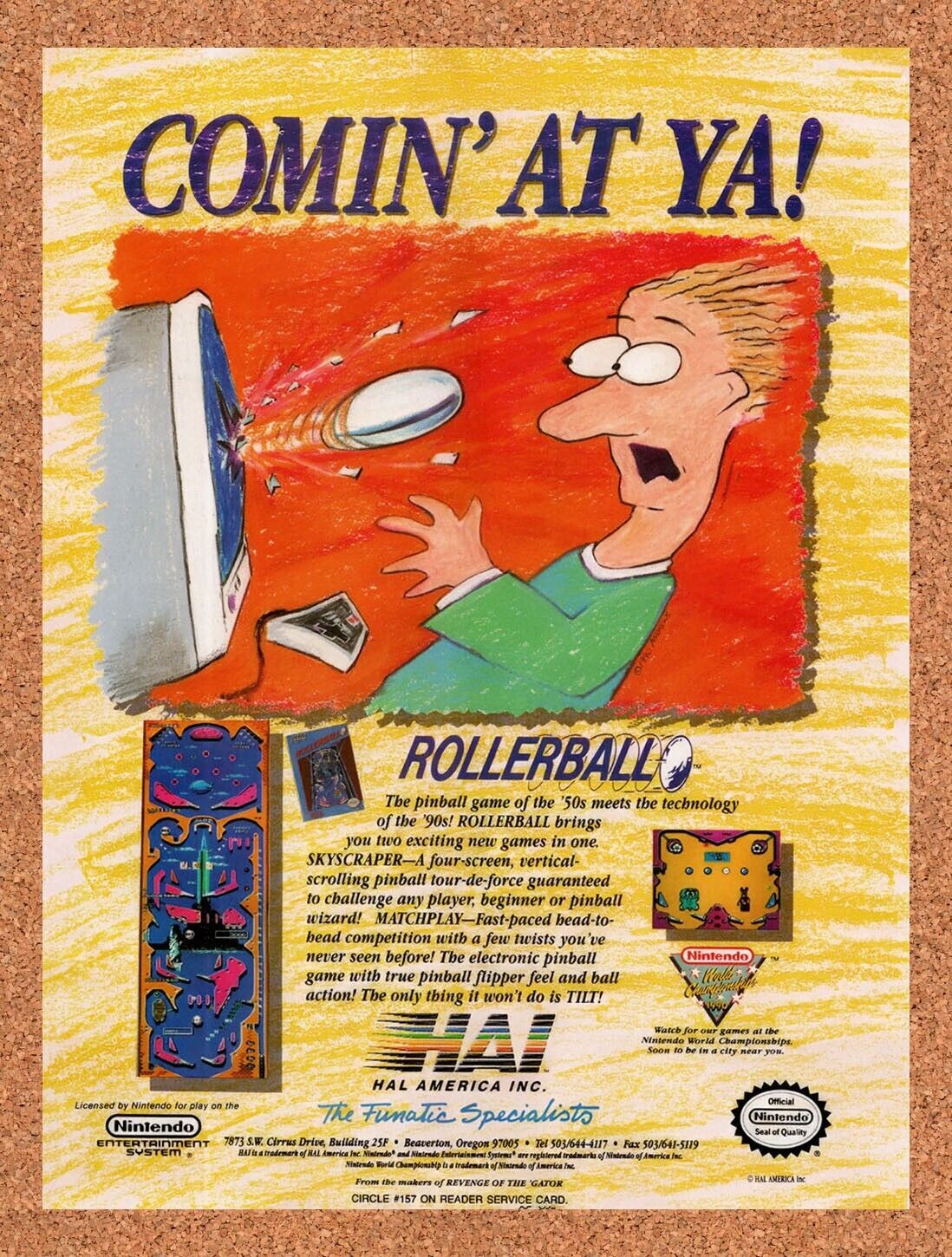 1990 Rollerball NES Original Advertisement / Retro Wall Art v1
