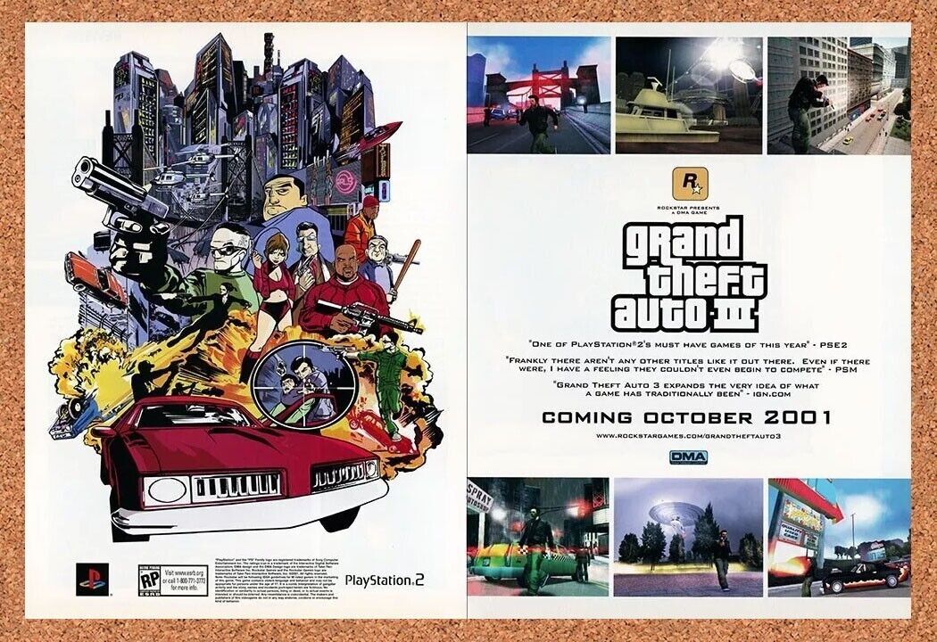 Grand Theft Auto III PS2 GTA3 Original 2001 Ad Authentic Video Game Promo v3