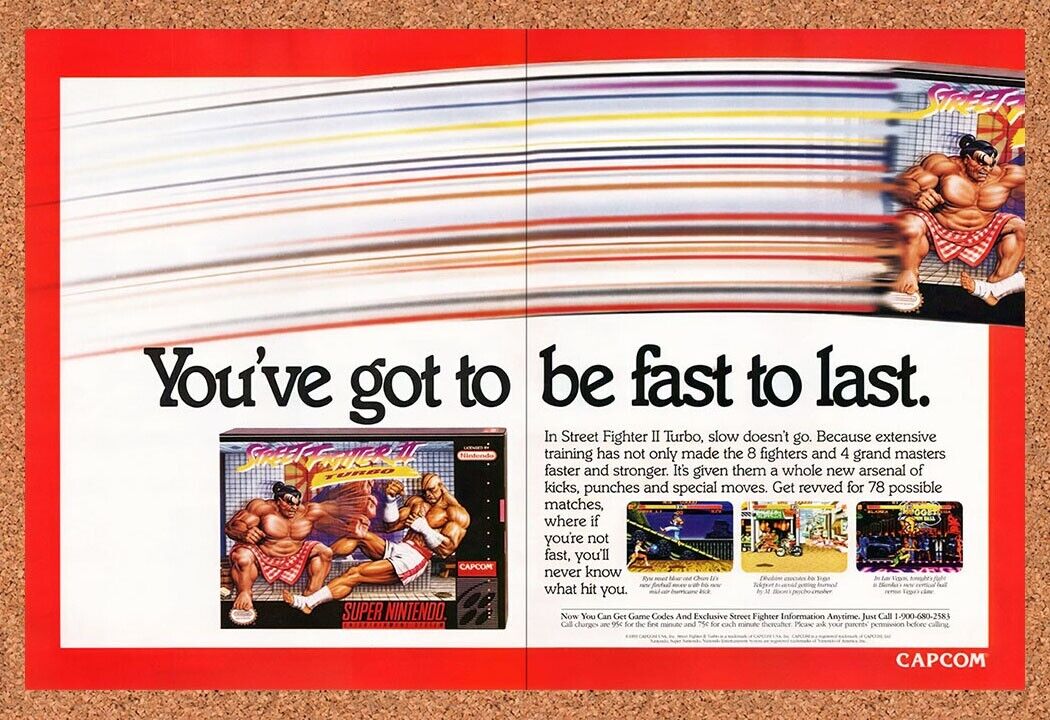 1993 Street Fighter II Turbo SNES Original Advertisement / Retro Wall Art v5