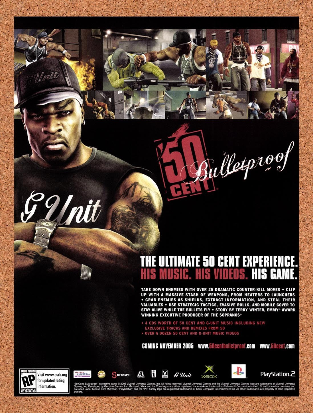 2005 50 Cent Bulletproof Xbox Original Advertisement / Retro Promo v1