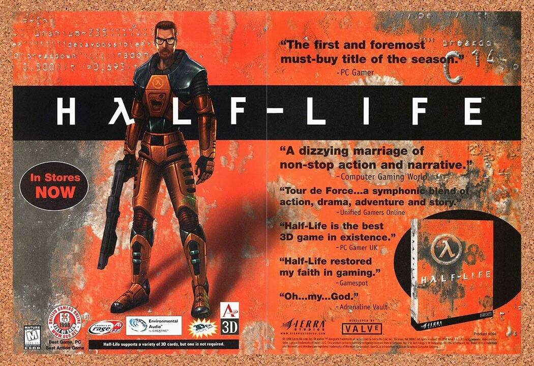 Half-Life 1 PC Original 1999 Ad Authentic Sierra Valve Video Game Release Promo