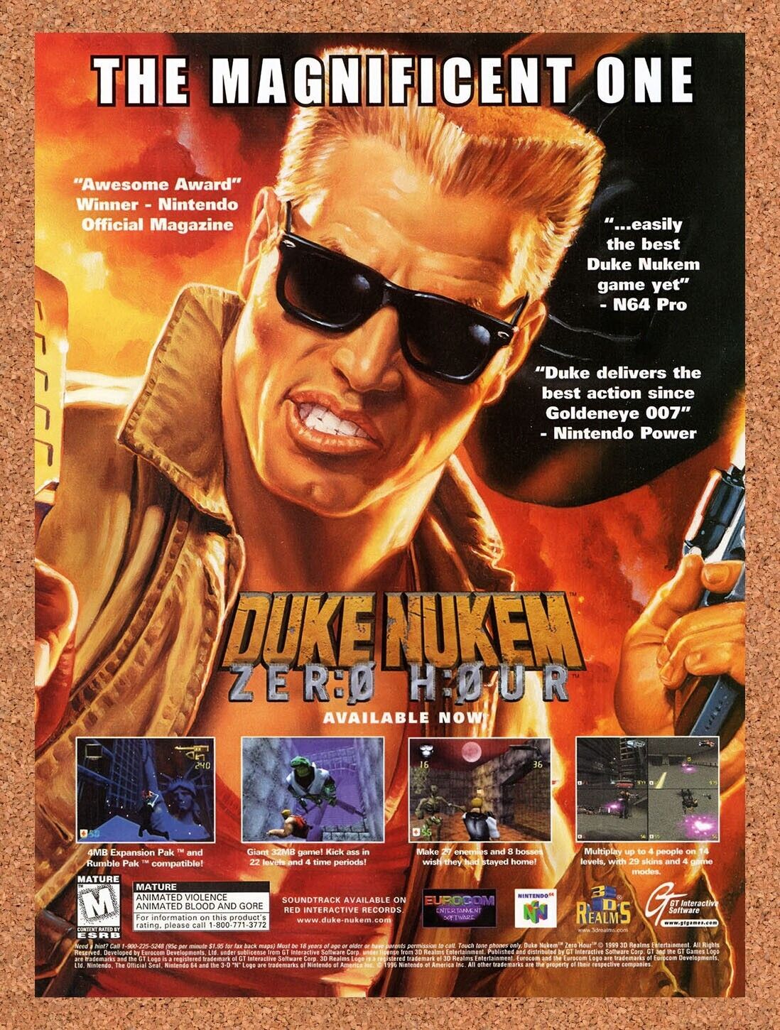 1999 Duke Nukem Zero Hour N64 Original Advertisement / Retro Wall Art v1