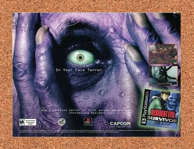 Resident Evil Survivor PS1 Original 2001 Ad Authentic Video Game Promo Art