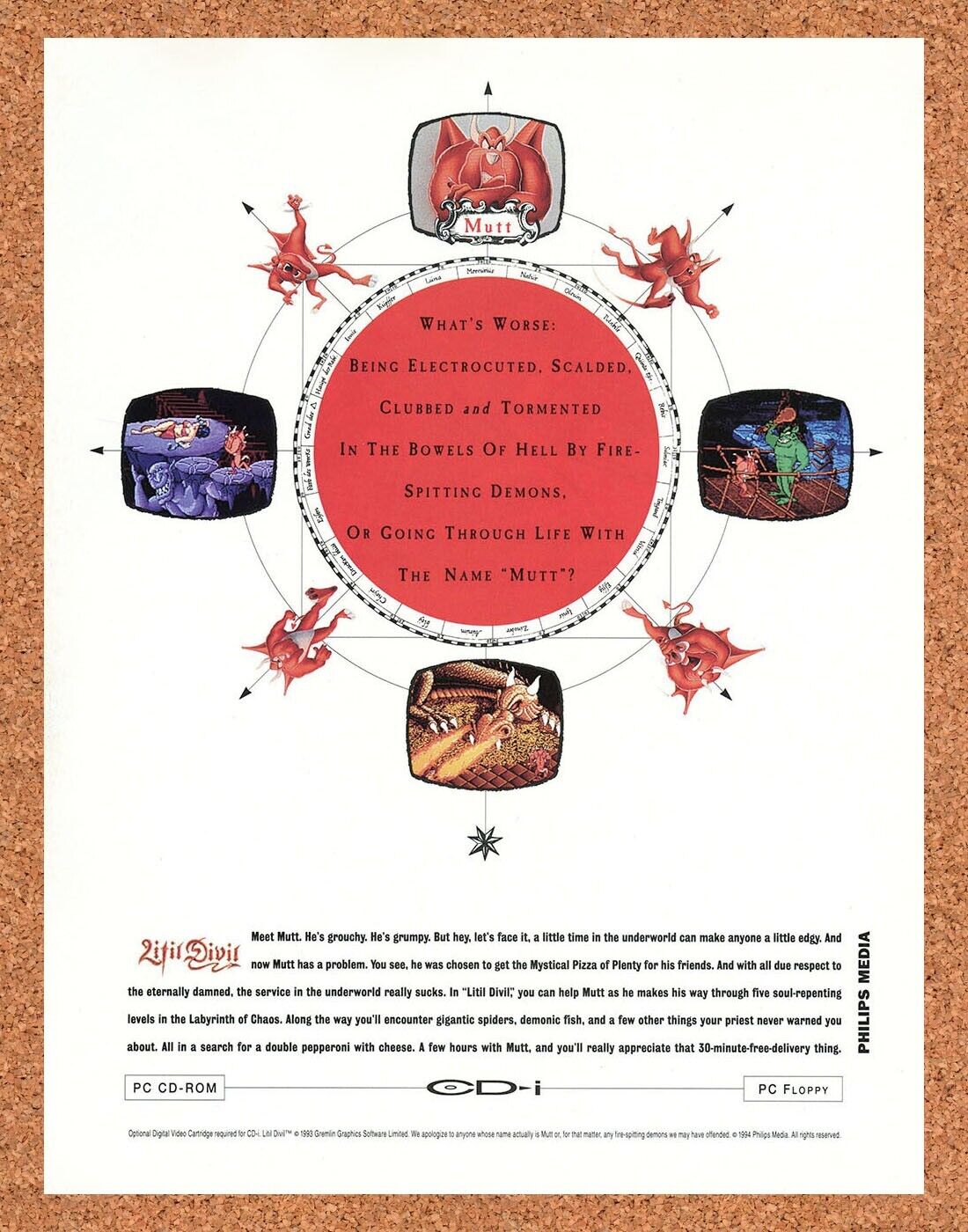 Litil Devil Philips CDI Original 1994 Ad Authentic Video Game Promo Art